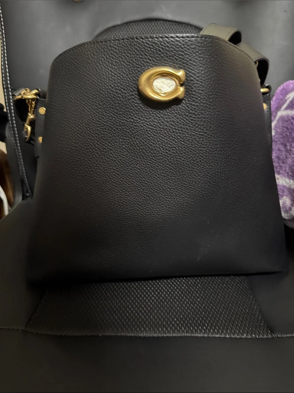 Coach Black Pebbled Leather Shoulder Bag with Gold Hardware